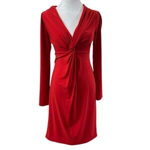 Moda International Red Sheath‎ Dress Long Sleeve Sz Small